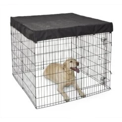 MidWest Wire Dog Exercise Pen With Step-Thru Door, Black E-Coat & MidWest Exercise Pen Top Fabric Mesh Sunscreen Accessory, Square Configuration, Black -Dog Supplies Shop 939350 PT6. AC SS1800 V1691785892