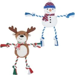 Frisco Holiday Snowman Plush With Rope Squeaky Dog Toy & Frisco Holiday Reindeer Plush With Rope Squeaky Dog Toy
